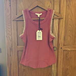 Cleo + Wolf Rose-Pink Crochet-Trim Sleeveless Tank Top